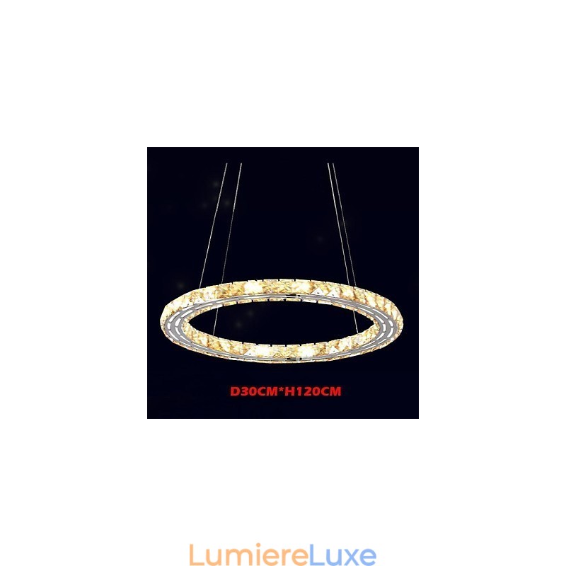 Suspension en cristal K9, luminaires modernes, anneau rond simple, 30 cm