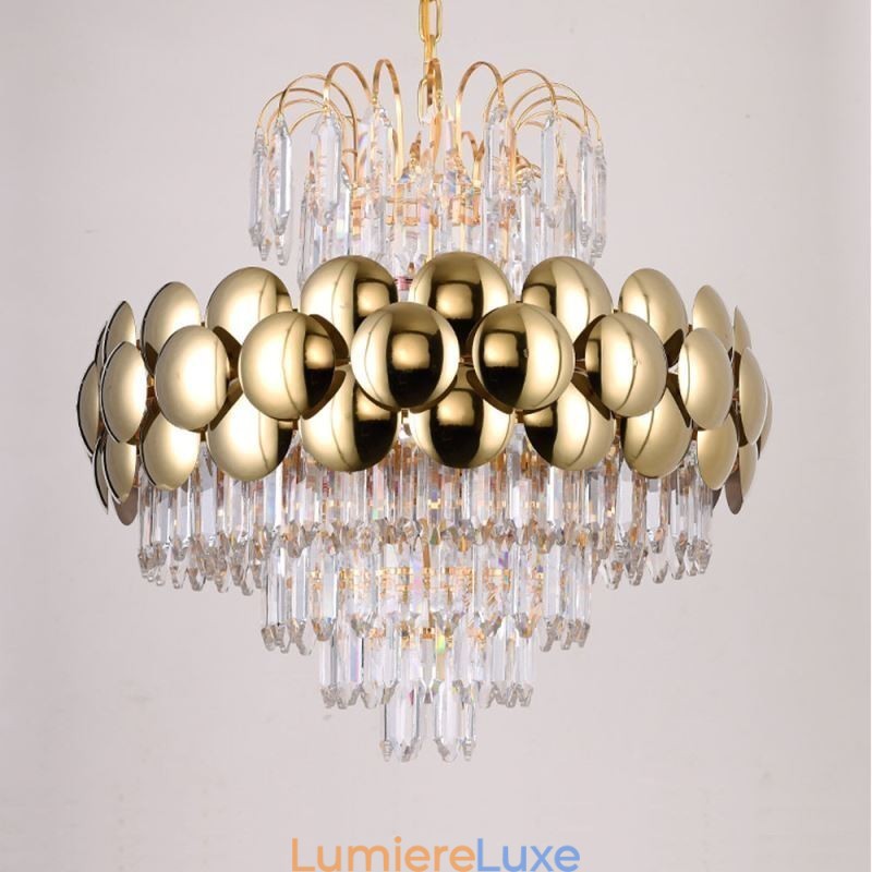 Suspension en cristal galvanisé doré, plafonnier décoratif de luxe 60 cm