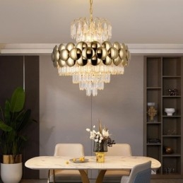 Suspension en cristal galvanisé doré, plafonnier décoratif de luxe 60 cm