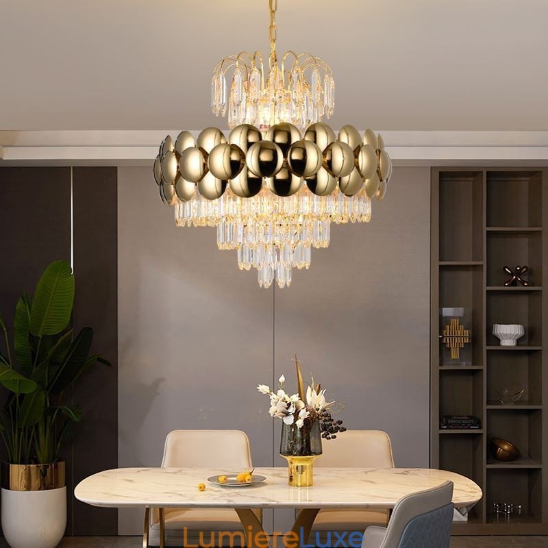 Suspension en cristal galvanisé doré, plafonnier décoratif de luxe 60 cm
