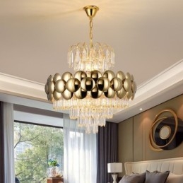 Suspension en cristal galvanisé doré, plafonnier décoratif de luxe 60 cm