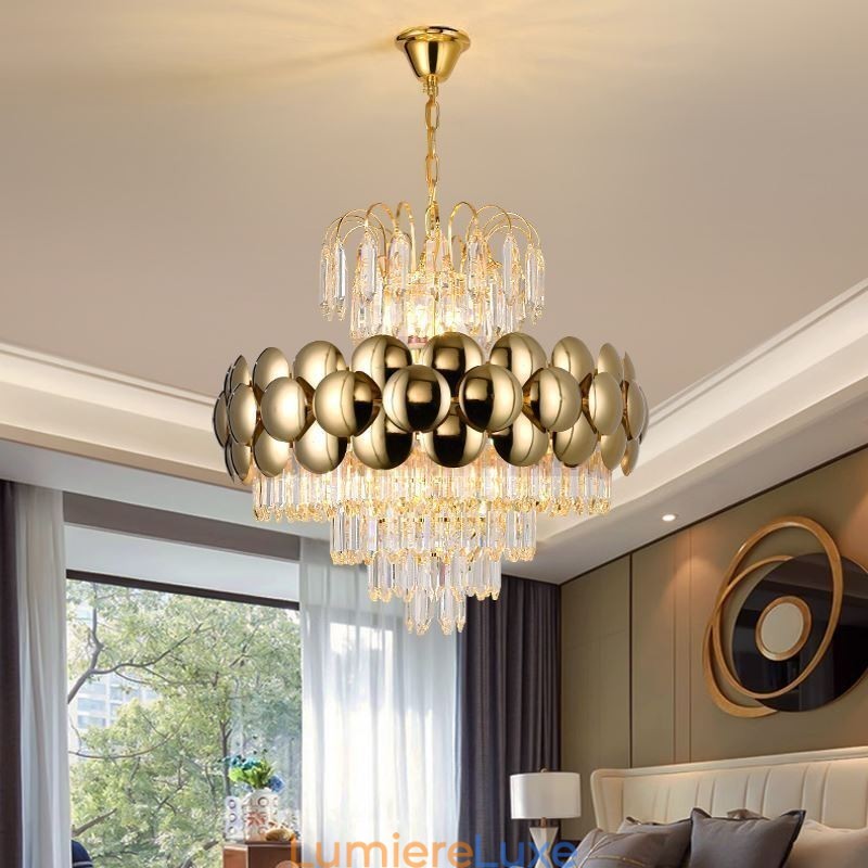 Suspension en cristal galvanisé doré, plafonnier décoratif de luxe 60 cm