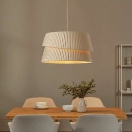 Suspension style crème français avec abat-jour en tissu double couche