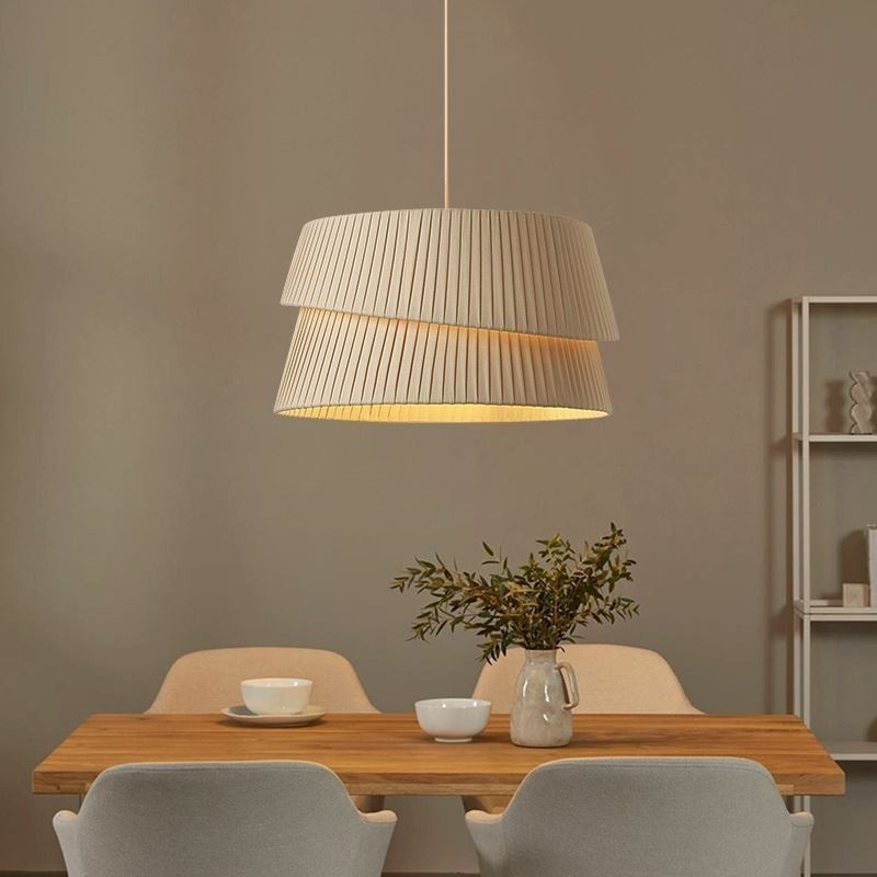 Suspension style crème français avec abat-jour en tissu double couche