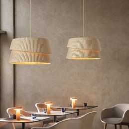 Suspension style crème français avec abat-jour en tissu double couche