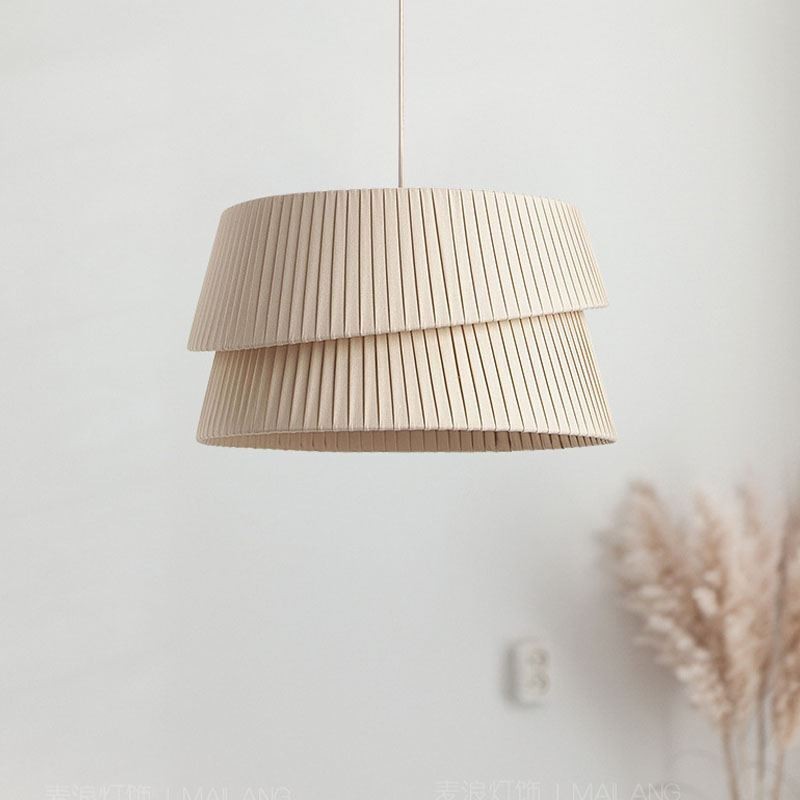 Suspension style crème français avec abat-jour en tissu double couche