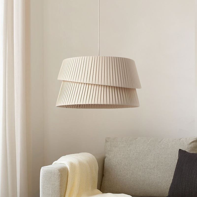 Suspension style crème français avec abat-jour en tissu double couche