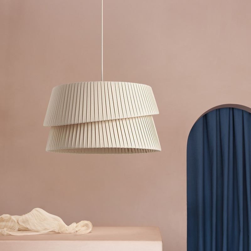 Suspension style crème français avec abat-jour en tissu double couche