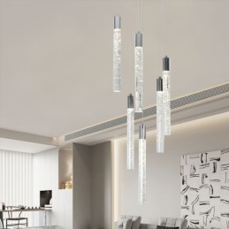 Suspension en cristal chromé avec colonne et plafonnier