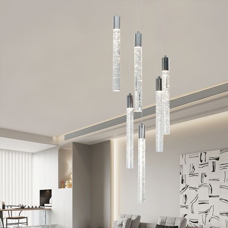 Suspension en cristal chromé avec colonne et plafonnier