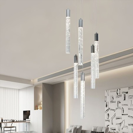 Suspension en cristal chromé avec colonne et plafonnier Suspension en cristal chromé avec colonne et plafonnier