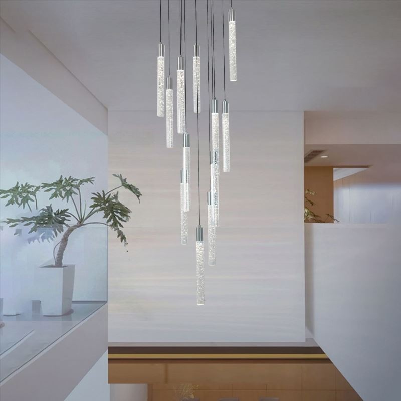 Suspension en cristal chromé avec colonne et plafonnier