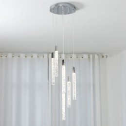 Suspension en cristal chromé avec colonne et plafonnier