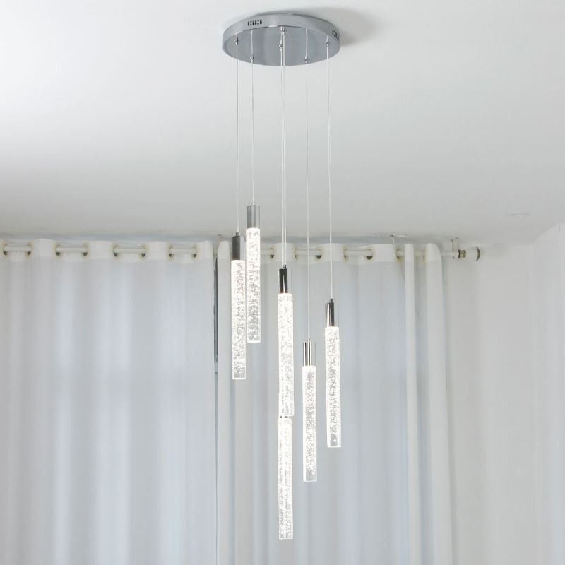 Suspension en cristal chromé avec colonne et plafonnier