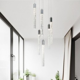 Suspension en cristal chromé avec colonne et plafonnier