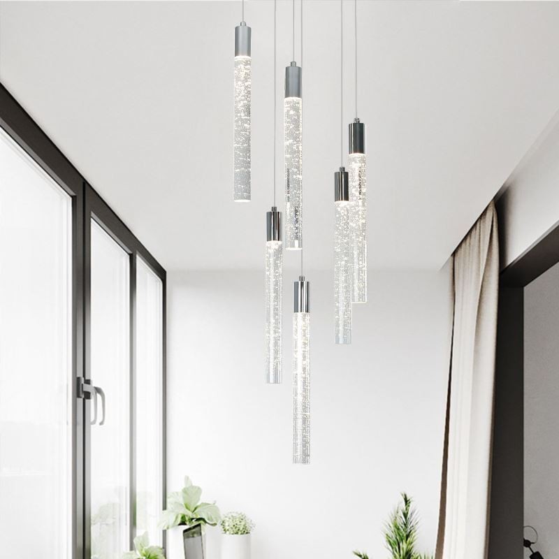 Suspension en cristal chromé avec colonne et plafonnier