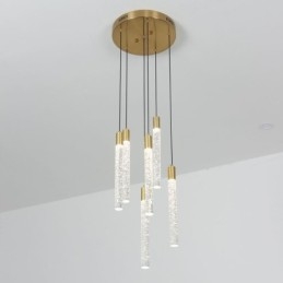 Suspension en cuivre et cristal, colonne et plafonnier