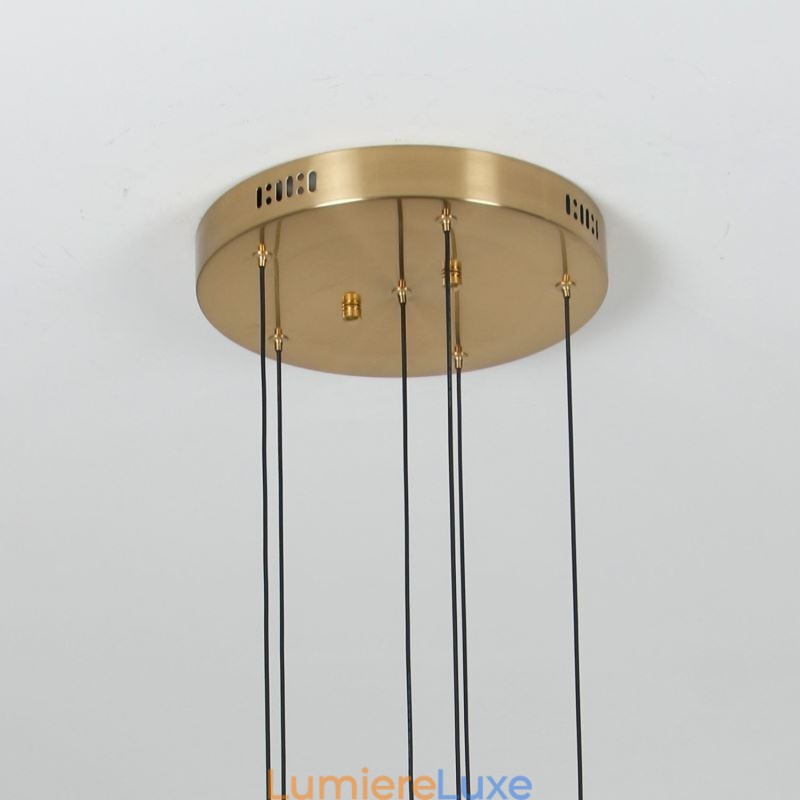 Suspension en cuivre et cristal, colonne et plafonnier