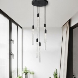 Suspension en cristal noir avec colonne et plafonnier