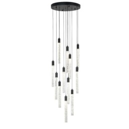 Suspension en cristal noir avec colonne et plafonnier