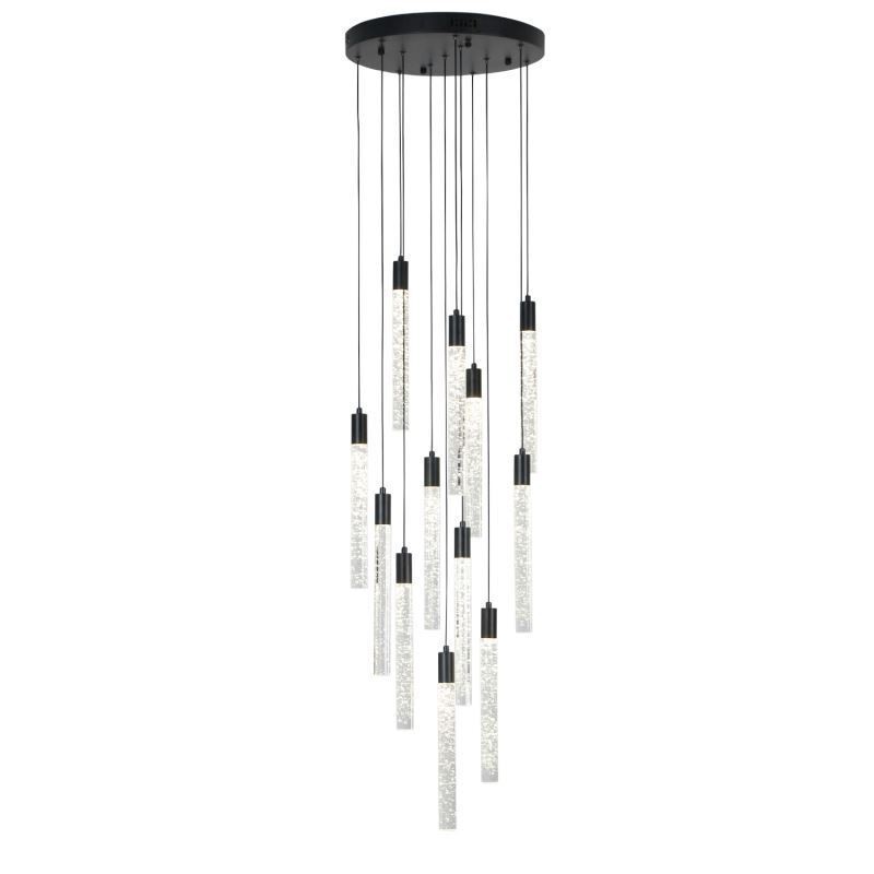 Suspension en cristal noir avec colonne et plafonnier