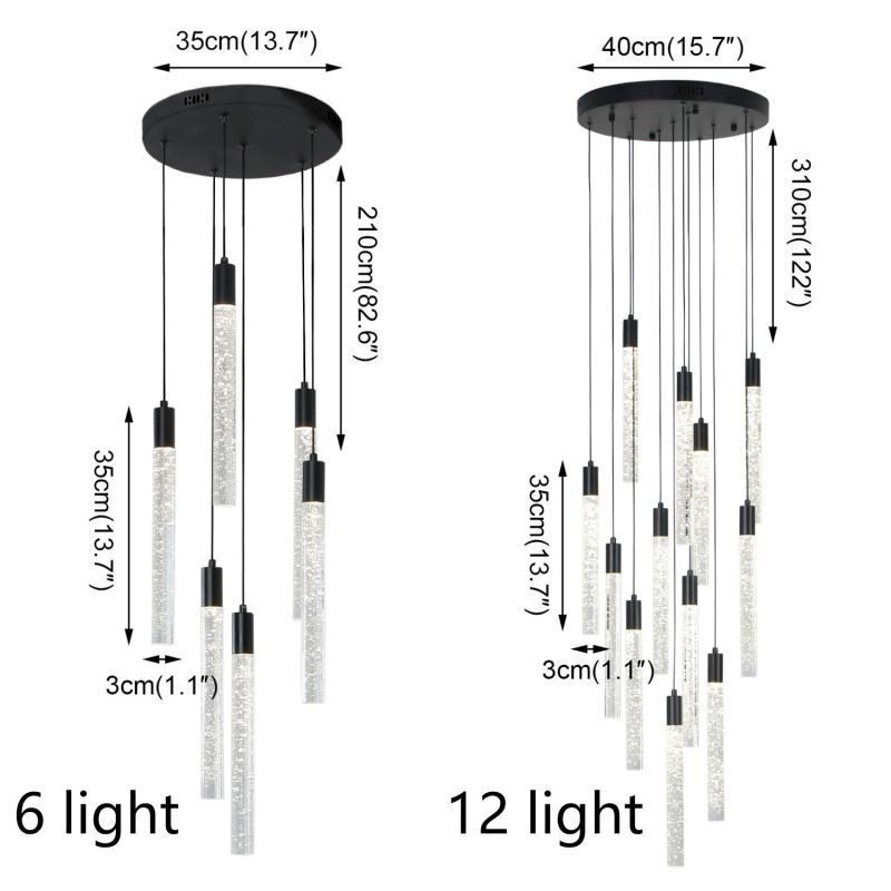 Suspension en cristal noir avec colonne et plafonnier