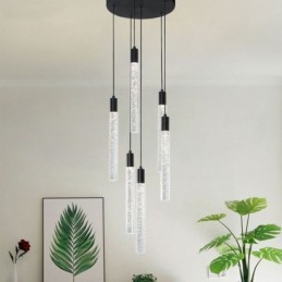 Suspension en cristal noir avec colonne et plafonnier