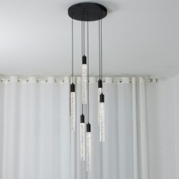 Suspension en cristal noir avec colonne et plafonnier
