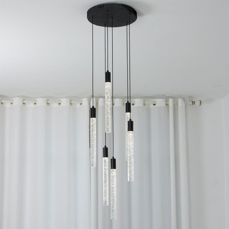 Suspension en cristal noir avec colonne et plafonnier