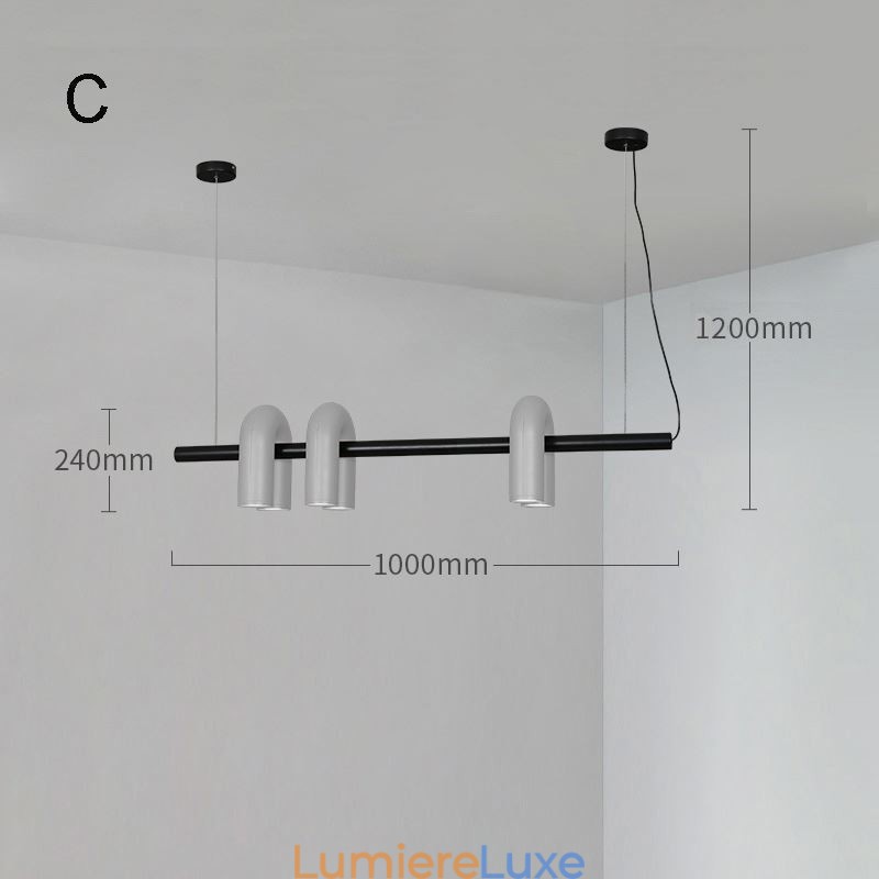 Plafonnier en fer forgé en forme de U avec abat-jour rotatif à 90°