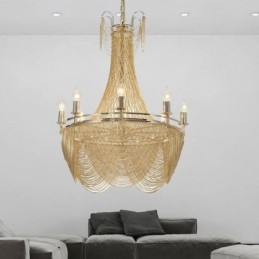 Suspension à chaîne en aluminium, luminaire créatif, luxueux, décoratif, doré et argenté
