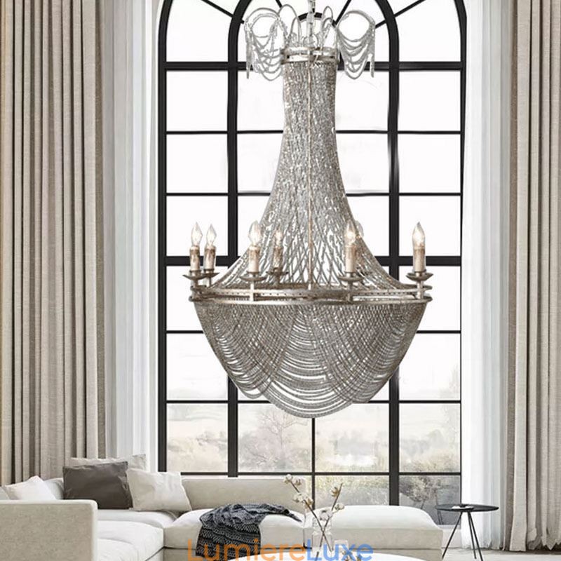 Suspension à chaîne en aluminium, luminaire créatif, luxueux, décoratif, doré et argenté