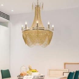 Suspension à chaîne en aluminium, luminaire créatif, luxueux, décoratif, doré et argenté