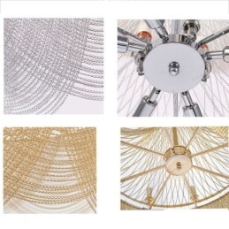 Suspension à chaîne en aluminium, luminaire créatif, luxueux, décoratif, doré et argenté