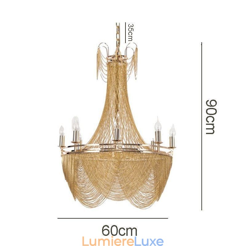 Suspension à chaîne en aluminium, luminaire créatif, luxueux, décoratif, doré et argenté