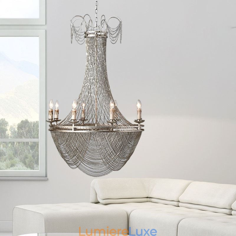 Suspension à chaîne en aluminium, luminaire créatif, luxueux, décoratif, doré et argenté