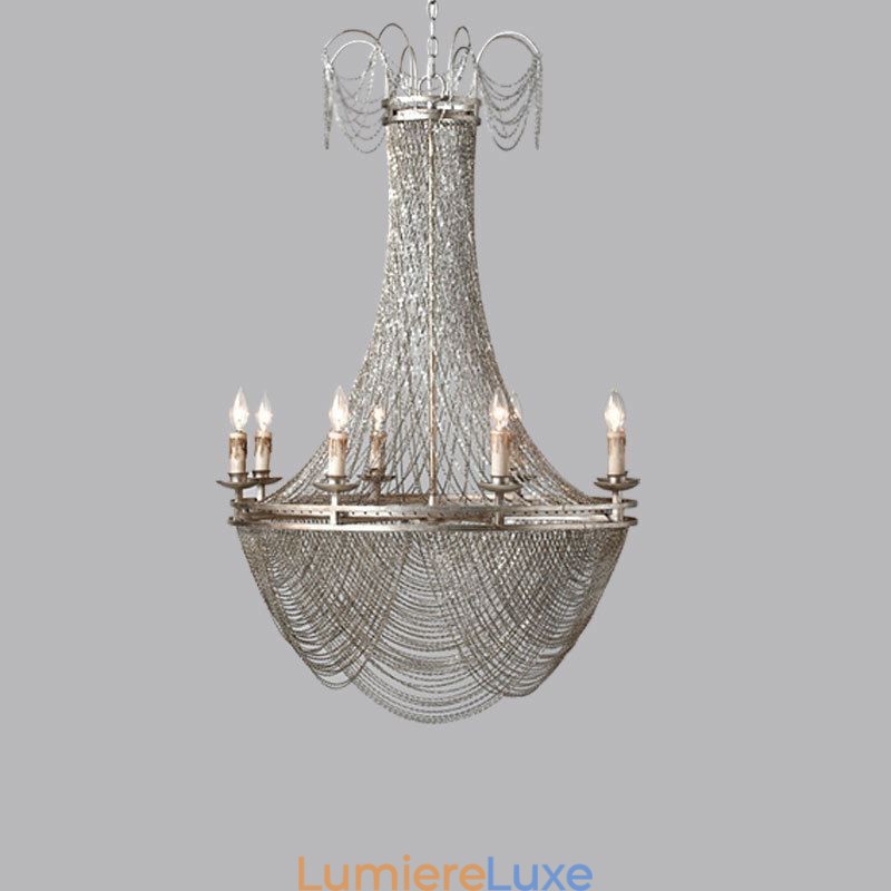 Suspension à chaîne en aluminium, luminaire créatif, luxueux, décoratif, doré et argenté