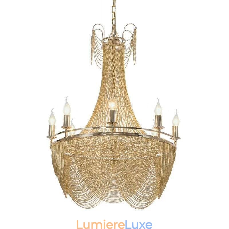 Suspension à chaîne en aluminium, luminaire créatif, luxueux, décoratif, doré et argenté