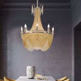 Suspension à chaîne en aluminium, luminaire créatif, luxueux, décoratif, doré et argenté