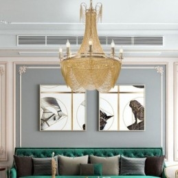 Suspension à chaîne en aluminium, luminaire créatif, luxueux, décoratif, doré et argenté