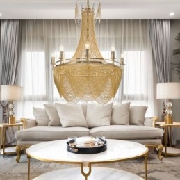 Suspension à chaîne en aluminium, luminaire créatif, luxueux, décoratif, doré et argenté