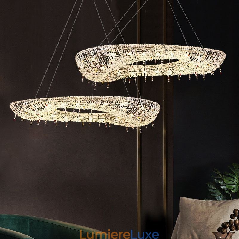 Suspension en cristal, plafonnier ovale de luxe moderne
