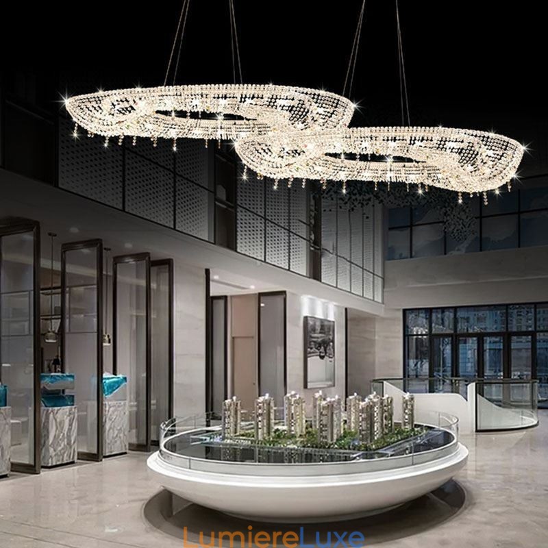 Suspension en cristal, plafonnier ovale de luxe moderne