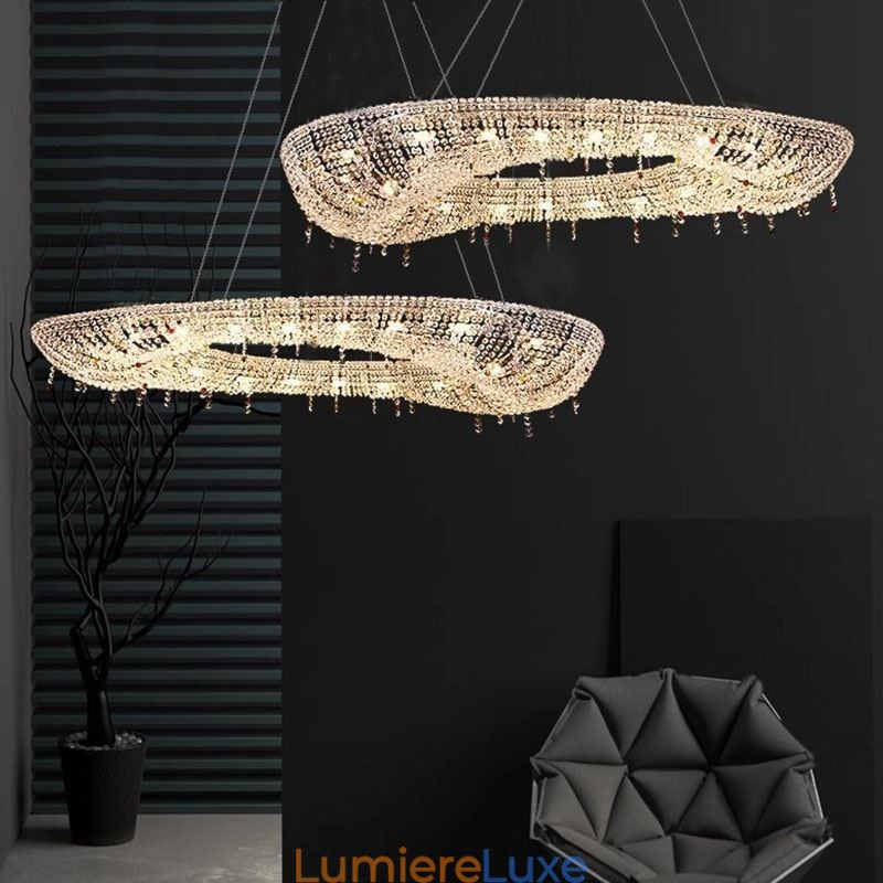 Suspension en cristal, plafonnier ovale de luxe moderne