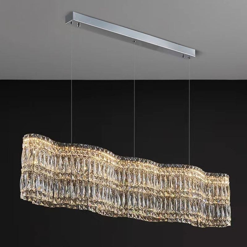Longue suspension en cristal, plafonnier décoratif de luxe