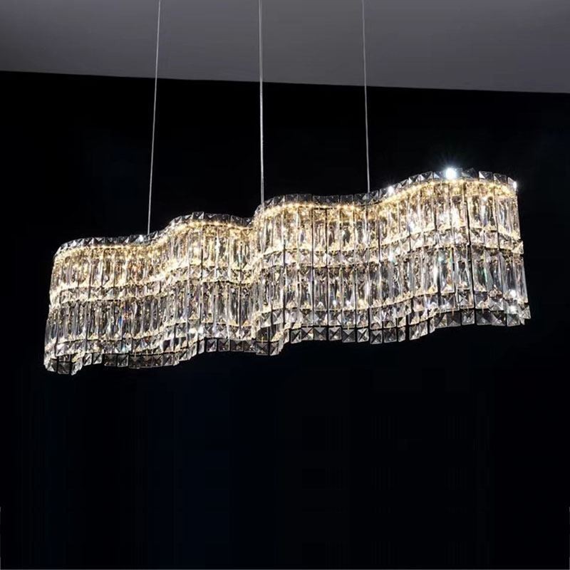Longue suspension en cristal, plafonnier décoratif de luxe