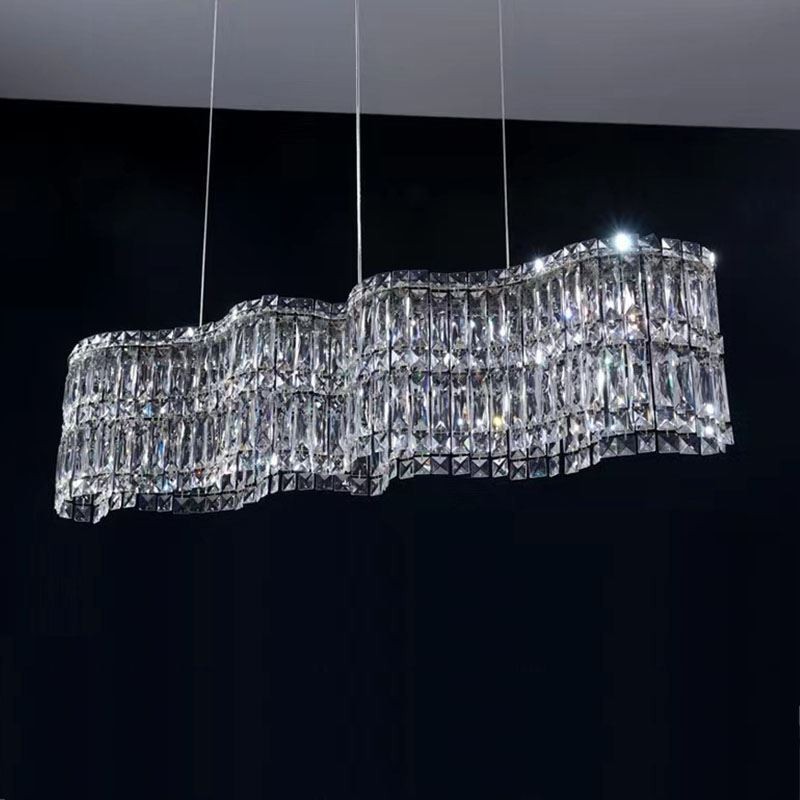 Longue suspension en cristal, plafonnier décoratif de luxe