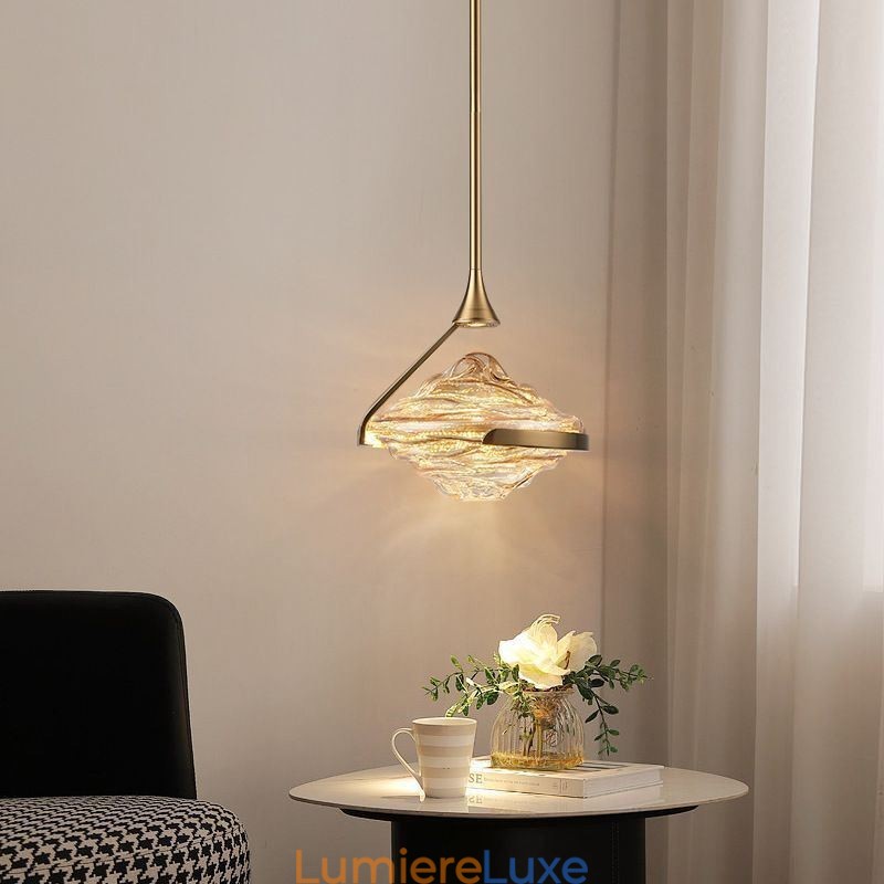 Suspension moderne minimaliste en fer forgé et verre de lave
