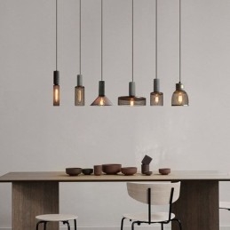 Suspension noire en ciment avec grille lumineuse style country rétro