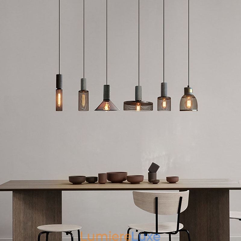 Suspension noire en ciment avec grille lumineuse style country rétro